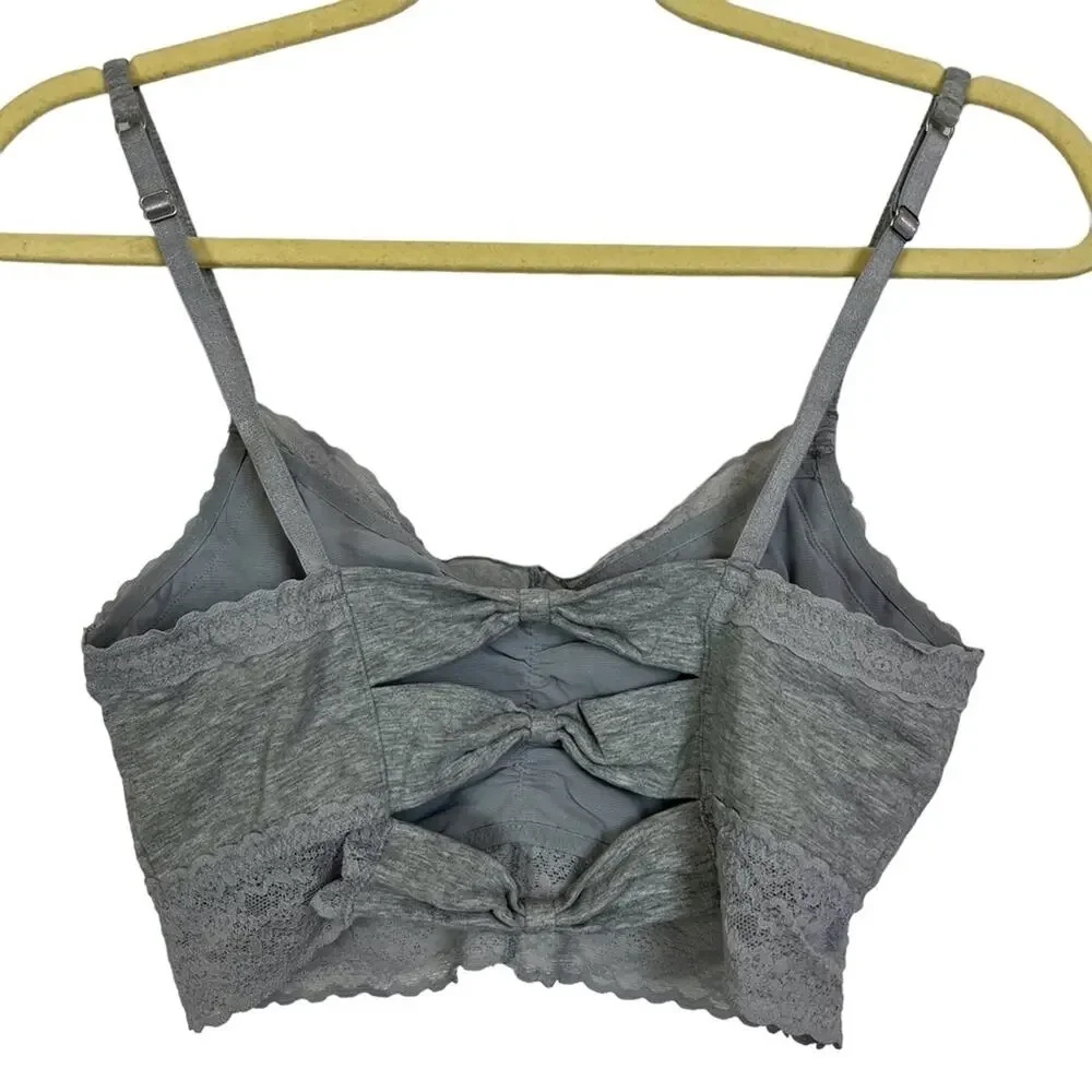 VICTORIA'S SECRET Heather Gray Lace Trim Wireless Unlined Bralette Casual Bra L